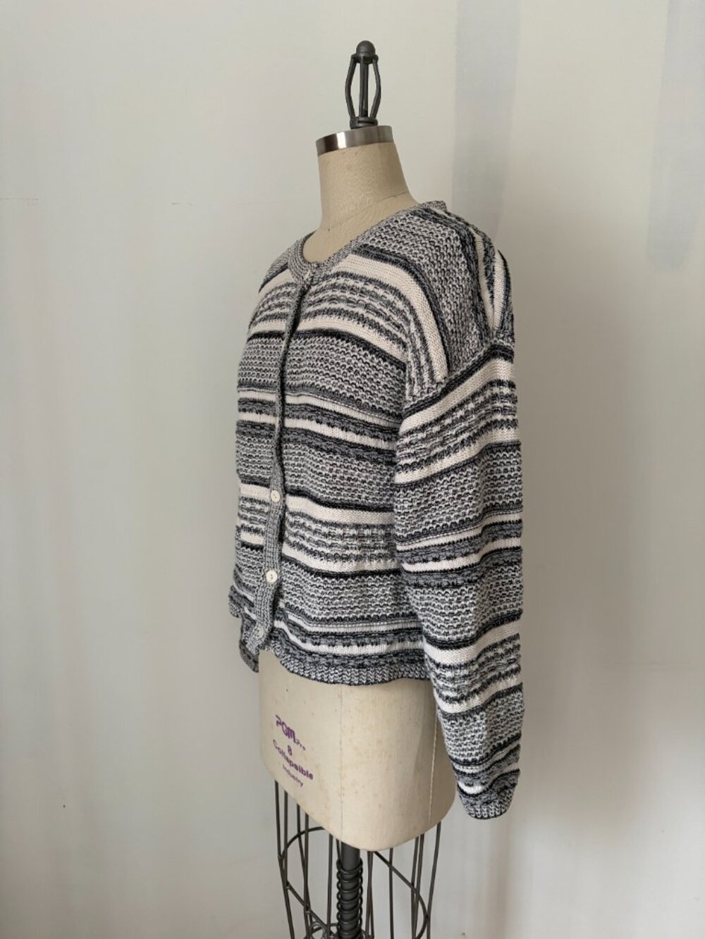 VTG 90s Jonathan Logan Striped Cotton Knit Cardigan Sweater Cottagecore Size S - Picture 5 of 9